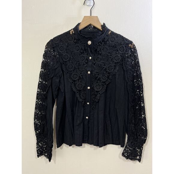 Victorian Edwardian Inspired Romantic Goth Whimsigoth Button Up Top M Witchy Y2K - Picture 1 of 12